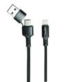 Кабель 8 pin - Type-C, USB FaisON К-HX50 Dual, 1.0м, круглый, 3.0A, нейлон, 2 в 1 , цвет: чёрный-1