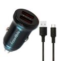 Блок питания автомобильный 2 USB FaisON А-37, Push, 2400mA, 12Вт, кабель Type-C, цвет: чёрный-1
