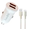 Блок питания автомобильный 2 USB FaisON А-37, Push, 2400mA, 12Вт, кабель Type-C, цвет: белый, мятая упаковка-1