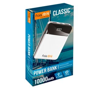 Аккумулятор внешний FaisON FS-PB-910, Classic, 10000mAh, пластик, дисплей, 2 USB выхода, 2.1A, цвет: белый-2