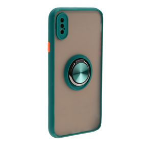 Накладка задняя FaisON для APPLE iPhone X/XS, Ring Series 2, пластик, силикон, матовая, держатель под палец, магнит, цвет: зелёный-1