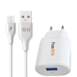 Блок питания сетевой 1 USB FaisON, FS-Z-975, Mighty, 2100mA, пластик, кабель микро USB, цвет: белый-1