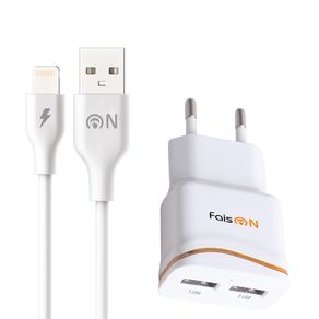 Блок питания сетевой 2 USB FaisON, FS-Z-984, Jhree, 2400mA, 2400mA, пластик, кабель 8 pin, цвет: белый-1