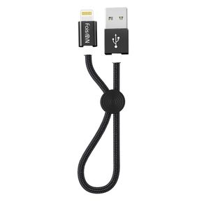 Кабель USB - 8 pin FaisON HX35 Premium, 0.25м, круглый, 2.4A, ткань, цвет: чёрный-1