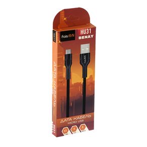 Кабель USB - микро USB FaisON HU31 Benay, 1.0м, круглый, 2.4A, ткань, цвет: чёрный-2