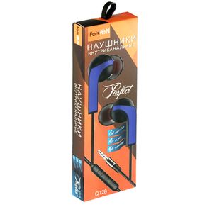 Наушники внутриканальные FaisON Q128, Perfect, микрофон, кнопка ответа, кабель 1.2м, цвет: чёрный, синяя вставка-2