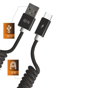 Кабель USB - Type-C FaisON FS-K-803 Classic, 1.5м, пружинка, 2.0A, нейлон, цвет: чёрный-1