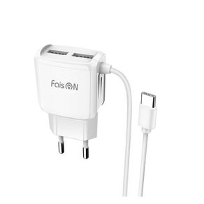 Устройство зарядное сетевое Type-C, 2 USB FaisON, C59A, Mega joy, 2100mAh, пластик, цвет: белый-1