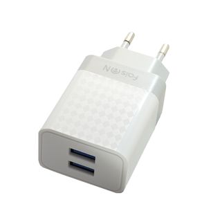 Блок питания сетевой 2 USB FaisON FZ09, ROMB, 2400mA, кабель микро USB, цвет: белый, чёрный, мятая упаковка-1