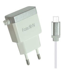 Устройство зарядное сетевое микро USB FaisON, T-10, 1000mA, пластик, цвет: белый, серебряная вставка-1
