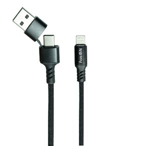 Кабель 8 pin - Type-C, USB FaisON К-HX50 Dual, 1.0м, круглый, 3.0A, нейлон, 2 в 1 , цвет: чёрный-1