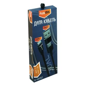 Кабель 8 pin - Type-C, USB FaisON К-HX50 Dual, 1.0м, круглый, 3.0A, нейлон, 2 в 1 , цвет: чёрный-2
