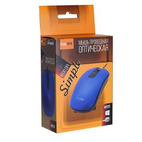 Мышь проводная FaisON, M105, Simple, 1600 DPI, оптическая, USB, 3 кнопки, цвет: синий, в техпаке*-2