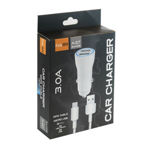 Блок питания автомобильный 2 USB FaisON A-27, Range, 2400mA, QC3.0, кабель микро USB, цвет: белый-2
