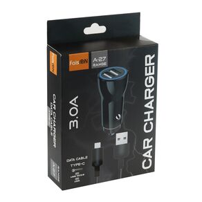 Блок питания автомобильный 2 USB FaisON A-27, Range, 2400mA, QC3.0, кабель Type-C, цвет: чёрный-2