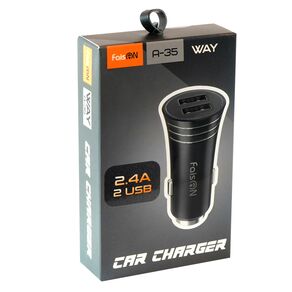 Блок питания автомобильный 2 USB FaisON A-35, Way, 2400mA, цвет: чёрный, мятая упаковка-2