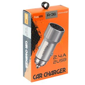Блок питания автомобильный 2 USB FaisON A-36, Range, 2400mA, цвет: серебристый-2