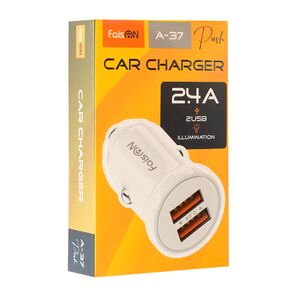 Блок питания автомобильный 2 USB FaisON А-37, Push, 2400mA, 12Вт, цвет: белый, мятая упаковка-2
