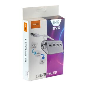 USB-концентратор FaisON U-02, EVO, алюминий, 4 гнезда, USB 2.0, кабель 0.5м, цвет: серебряный-2
