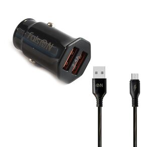 Блок питания автомобильный 2 USB FaisON A-20, EDGE, 2400mA, кабель микро USB 1.0м, цвет: чёрный-1