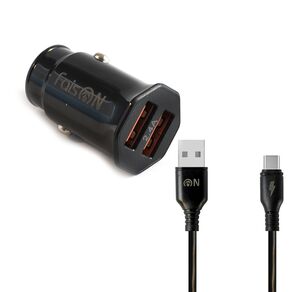 Блок питания автомобильный 2 USB FaisON A-20, EDGE, 2400mA, кабель Type-C, 1.0 м, цвет: чёрный-1