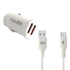 Блок питания автомобильный 2 USB FaisON A-20, EDGE, 2400mA, кабель микро USB 1.0м, цвет: белый-1
