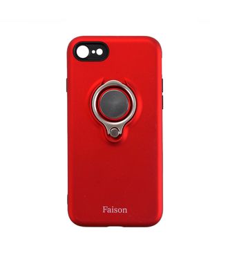 Накладка задняя FaisON для APPLE iPhone 7/8, Ring, пластик, силикон, матовая, держатель под палец, магнит, цвет: красный-1