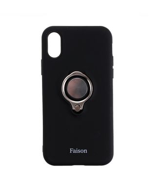 Накладка задняя FaisON для APPLE iPhone XR, Ring, пластик, силикон, матовая, держатель под палец, магнит, цвет: чёрный-1