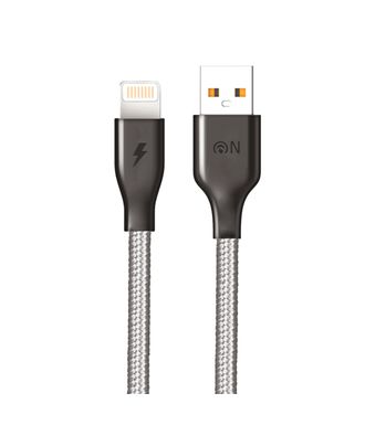 Кабель USB - 8 pin FaisON FS-K-496 BRAID, 1.0м, круглый, 2.1A, ткань, цвет: серый-1