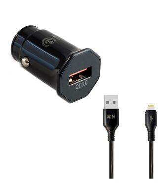 Блок питания автомобильный 1 USB FaisON A-20, EDGE, 3000mA, QC3.0, кабель 8 pin, 1.0 м, цвет: чёрный-1