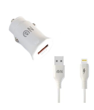 Блок питания автомобильный 1 USB FaisON A-20, EDGE, 3000mA, QC3.0, кабель 8 pin, 1.0 м, цвет: белый-1