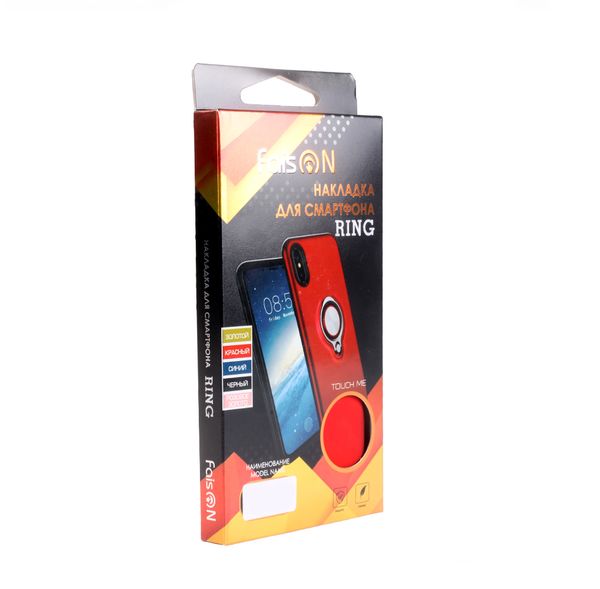 Накладка задняя Faison для APPLE iPhone XS MAX, Ring, пластик, силикон, матовая, держатель под палец, магнит, цвет: красный-2