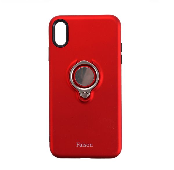 Накладка задняя Faison для APPLE iPhone XS MAX, Ring, пластик, силикон, матовая, держатель под палец, магнит, цвет: красный-1