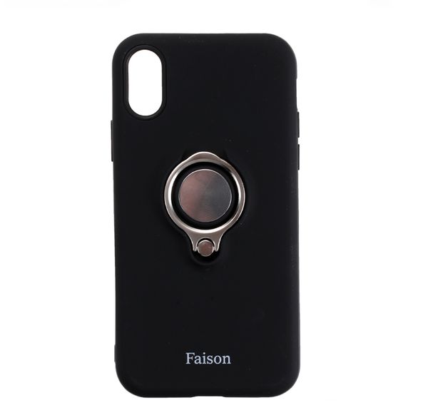 Накладка задняя FaisON для APPLE iPhone X/XS, Ring, пластик, силикон, матовая, держатель под палец, магнит, цвет: чёрный-1