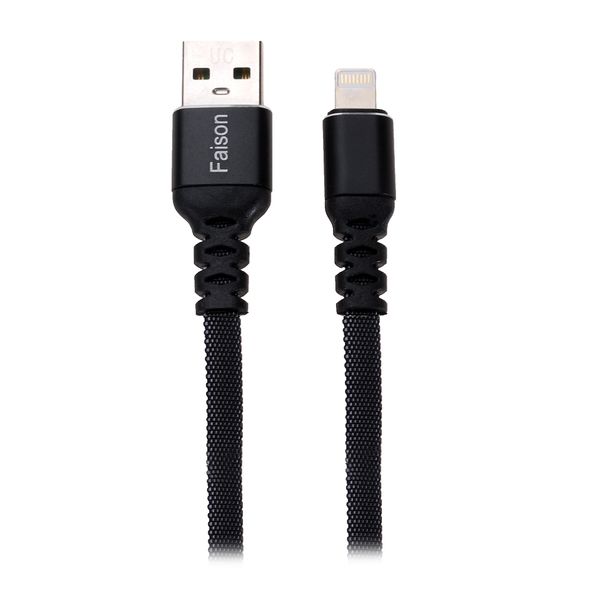 Кабель USB - Apple 8 pin Faison FX9, 1.0м, плоский, 2.1A, ткань, цвет: чёрный-1