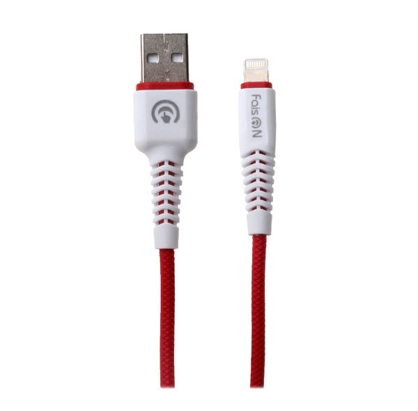 Кабель USB - Apple 8 pin FaisON HX30, 1.0м, круглый, 2.1A, нейлон, цвет: белый, красная вставка-1