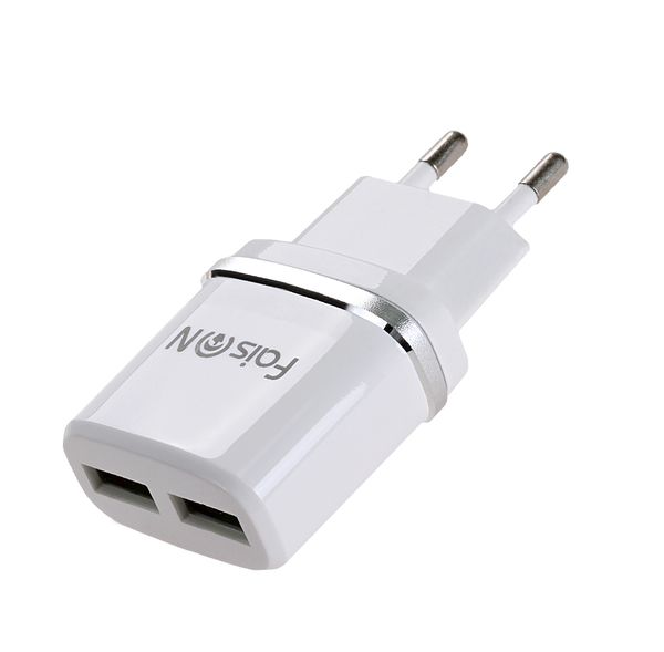 Блок питания сетевой 2 USB FaisON, HC12, 2400mA, пластик, кабель микро USB, цвет: белый-1