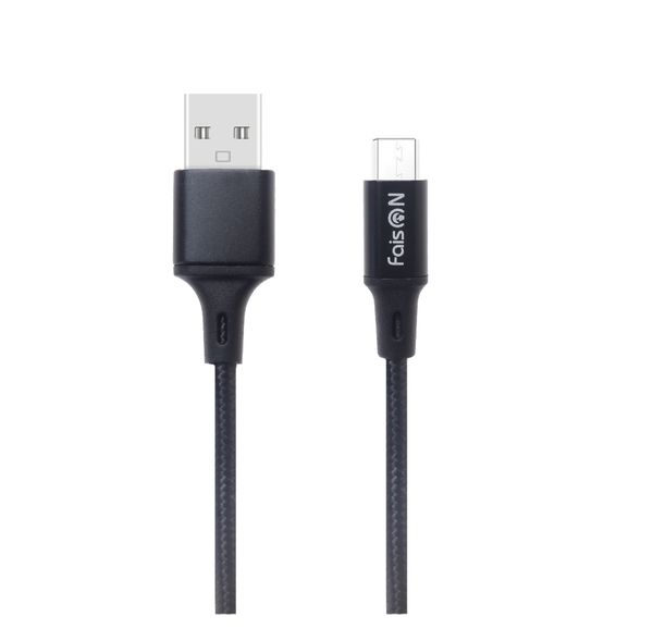 Кабель USB - микро USB FaisON HX14 ALUM, 1.0м, круглый, 2.4A, ткань, цвет: чёрный-1