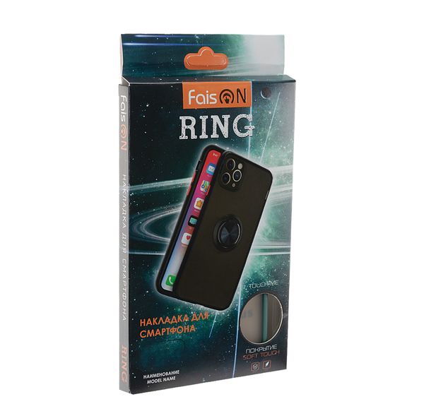 Накладка задняя FaisON для APPLE iPhone X/XS, Ring Series 2, пластик, силикон, матовая, держатель под палец, магнит, цвет: зелёный-3