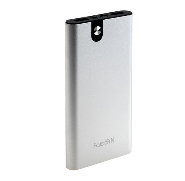 Аккумулятор внешний FaisON EX-PB-905, Classic, 10000mAh, металл, 2 USB выхода, индикатор, 2.1A, цвет: серебряный-1