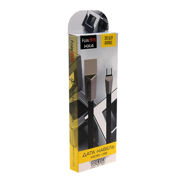 Кабель USB - микро USB FaisON HX4 Zinc Alloy Rhombus, 1.0м, плоский, 2.1A, силикон, цвет: чёрный-2
