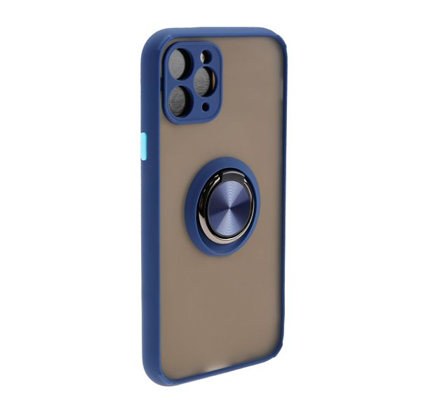 Накладка задняя FaisON для APPLE iPhone XI Pro Max, Ring Series 2, пластик, силикон, матовая, держатель под палец, магнит, цвет: синий-1