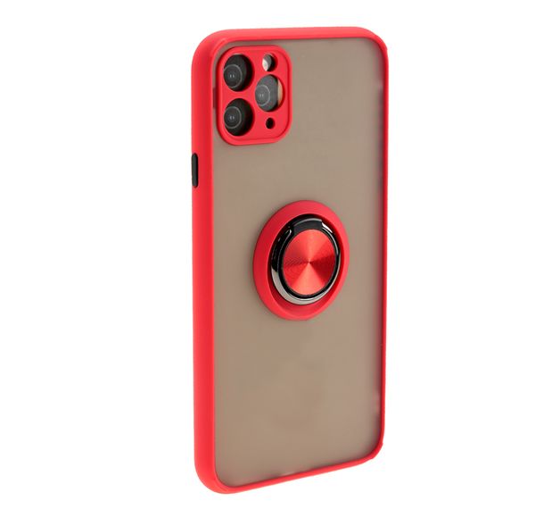 Накладка задняя FaisON для APPLE iPhone XI Pro, Ring Series 2, пластик, силикон, матовая, держатель под палец, магнит, цвет: красный-1