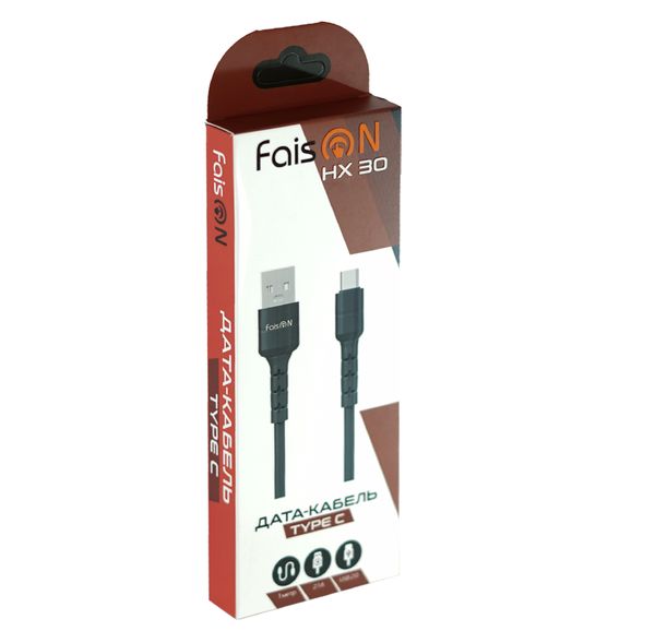 Кабель USB - Type-C FaisON HX30 Star, 1.0м, круглый, 2.1A, силикон, цвет: чёрный-2