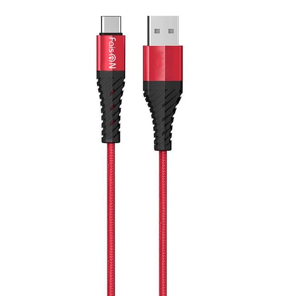Кабель USB - Type-C FaisON HX38 Cool, 1.0м, круглый, 2.4A, нейлон, цвет: красный-1