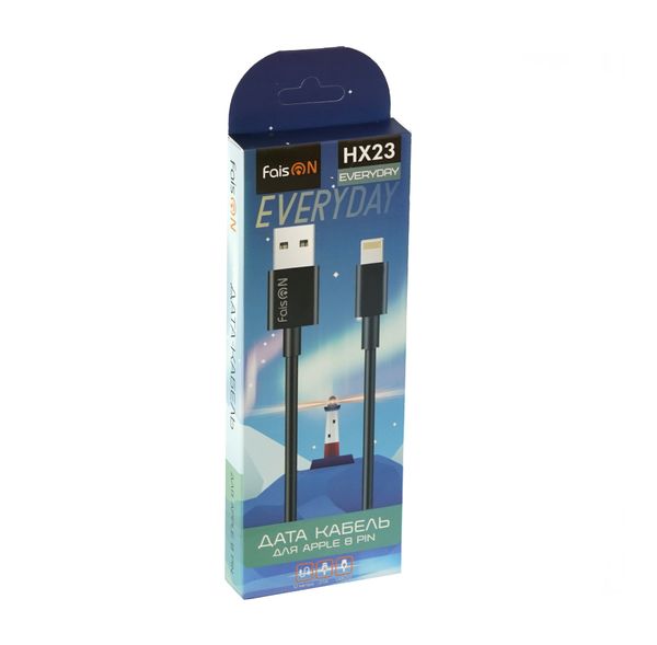 Кабель USB - 8 pin FaisON HX23 Everyday, 1.2м, круглый, 2.1A, силикон, цвет: чёрный-2