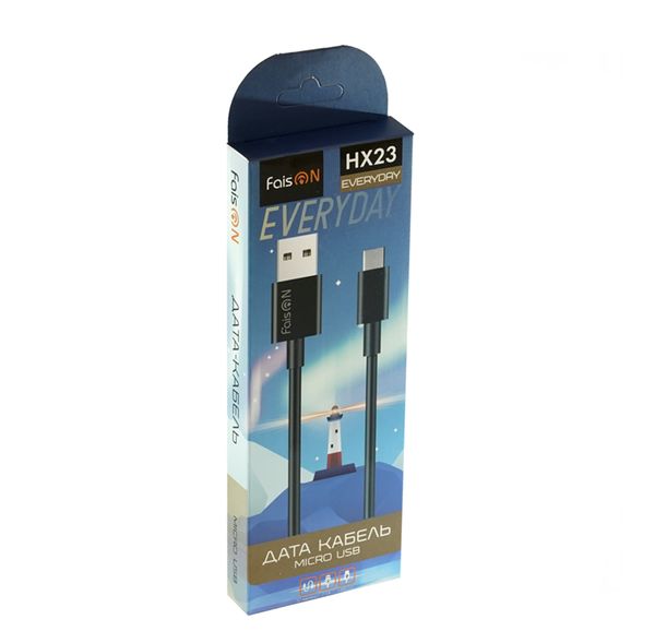 Кабель USB - микро USB FaisON HX23 Everyday, 1.2м, круглый, 2.1A, силикон, цвет: чёрный-2