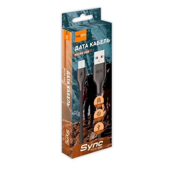 Кабель USB - микро USB FaisON FS-K-486 Sync, 2.0м, круглый, 2.1A, силикон, цвет: чёрный-2
