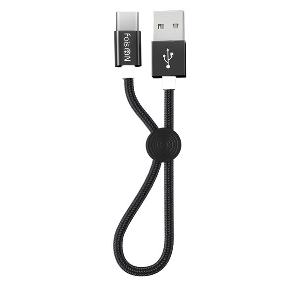 Кабель USB - Type-C FaisON HX35 Premium, 0.25м, круглый, 2.4A, ткань, цвет: чёрный-1
