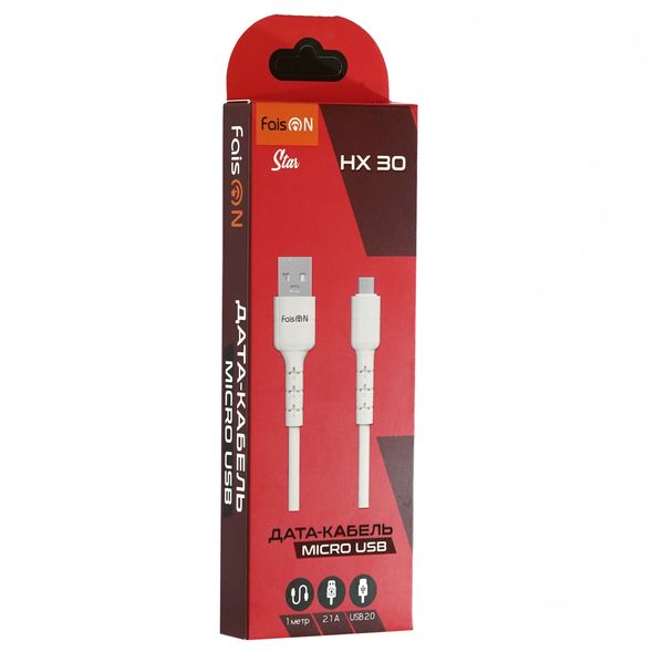 Кабель USB - микро USB FaisON HX30 Star, 1.0м, круглый, 2.0A, силикон, цвет: белый-2